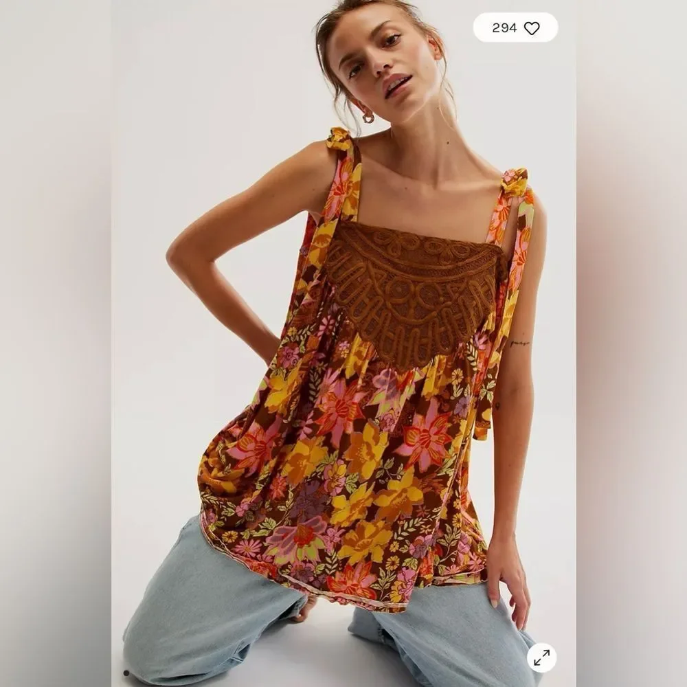 Free People Bali Moroccan Flowers Tunic Top (OVERSIZED)